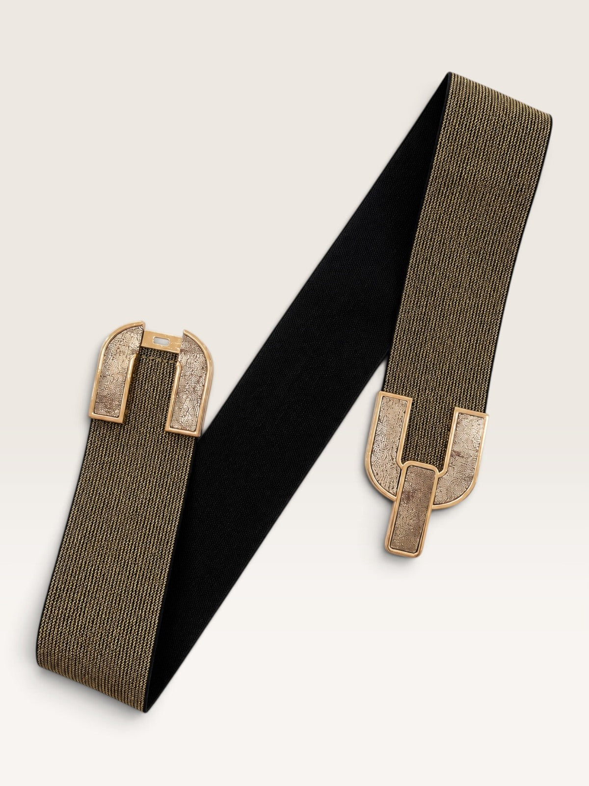 Ceinture large élastique lurex et boucle dorée graphique - bronze