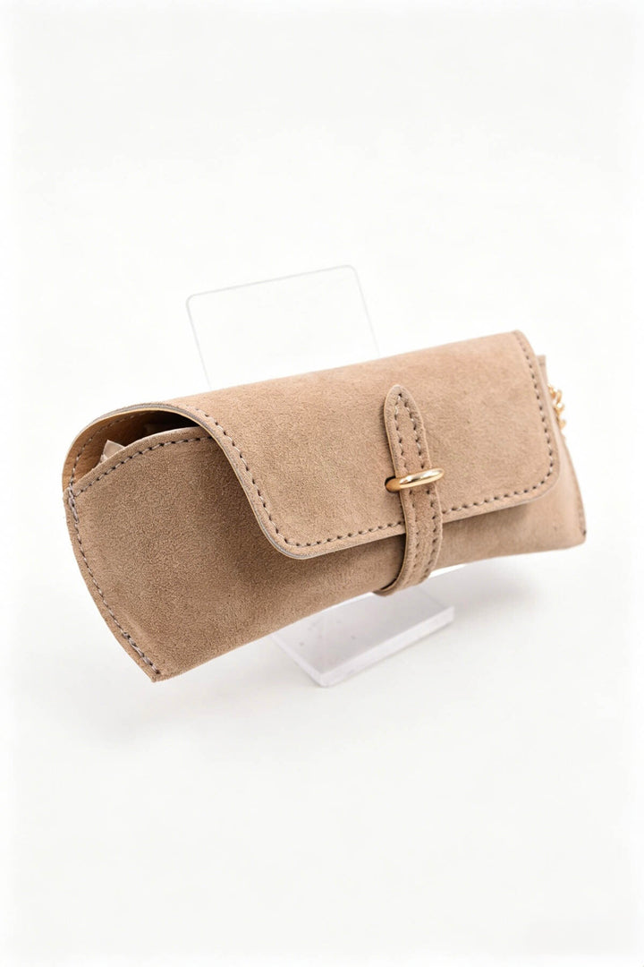 Étui à lunettes en cuir suédé - beige