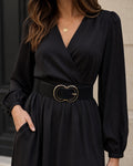 Ceinture large élastique effet daim et boucle double anneau - noir