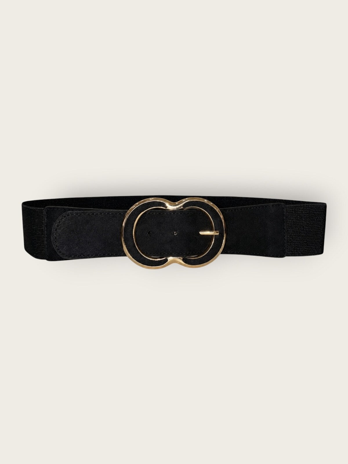 Ceinture large élastique effet daim et boucle double anneau - noir