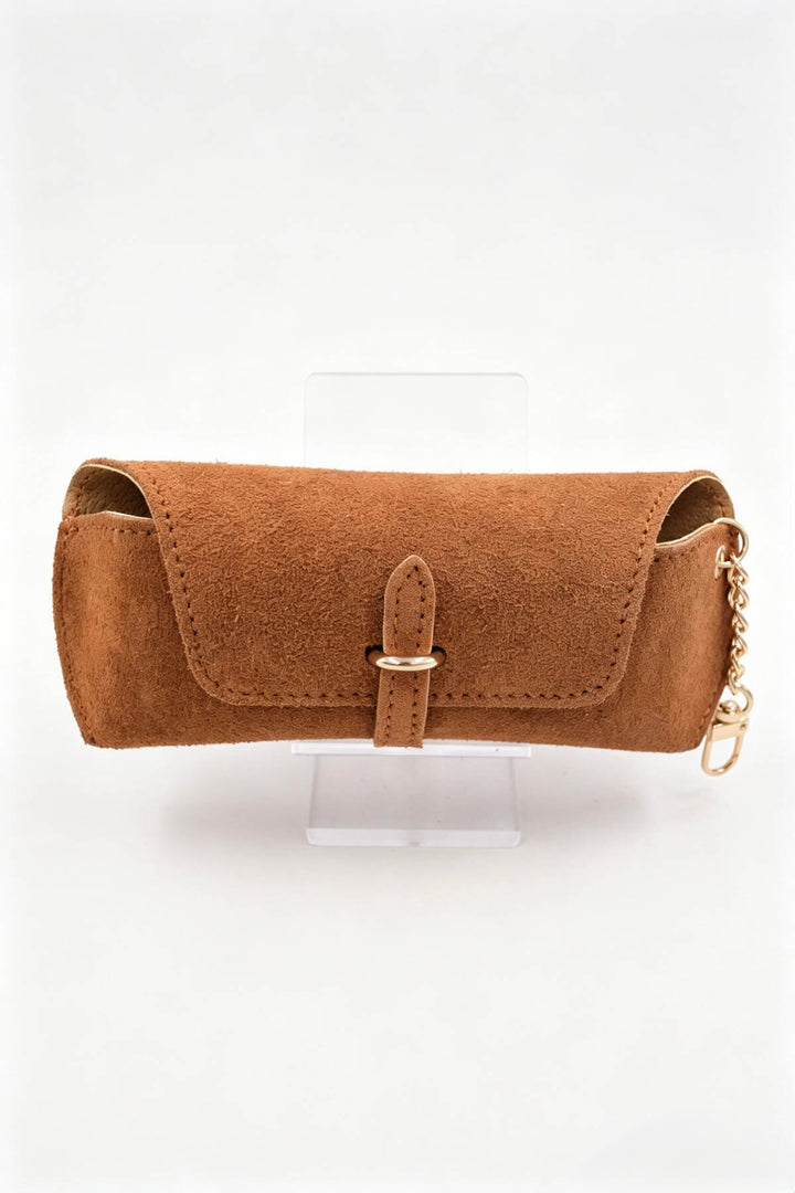 Étui à lunettes en cuir suédé - camel