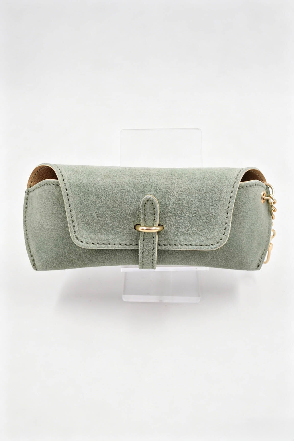 Étui à lunettes en cuir suédé - vert d’eau