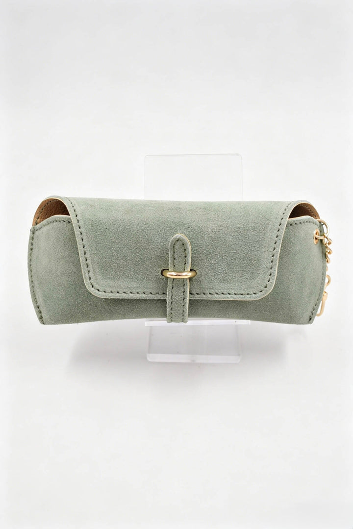 Étui à lunettes en cuir suédé - vert d’eau