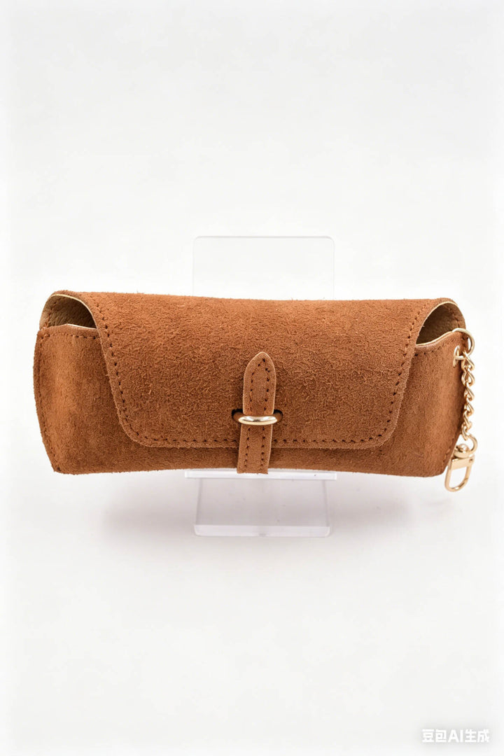 Étui à lunettes en cuir suédé - camel