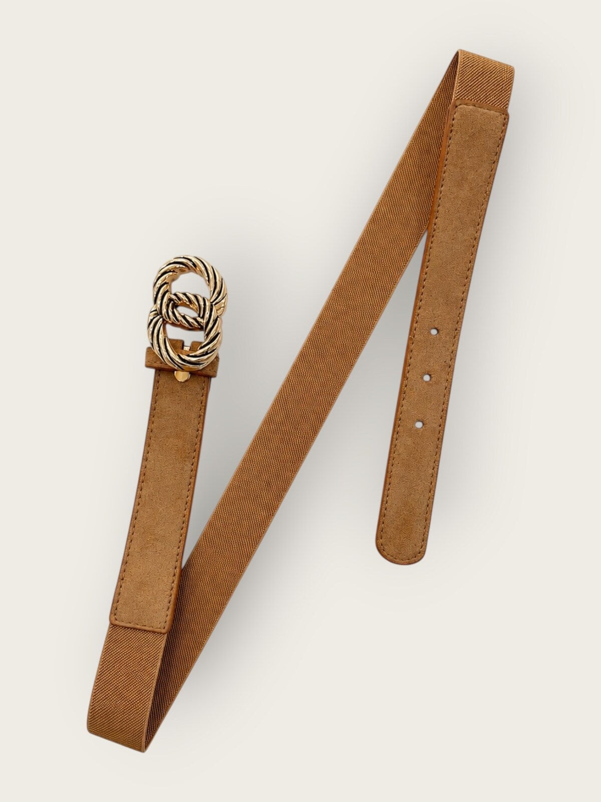 Ceinture élastique effet daim et boucle anneaux torsadés - camel