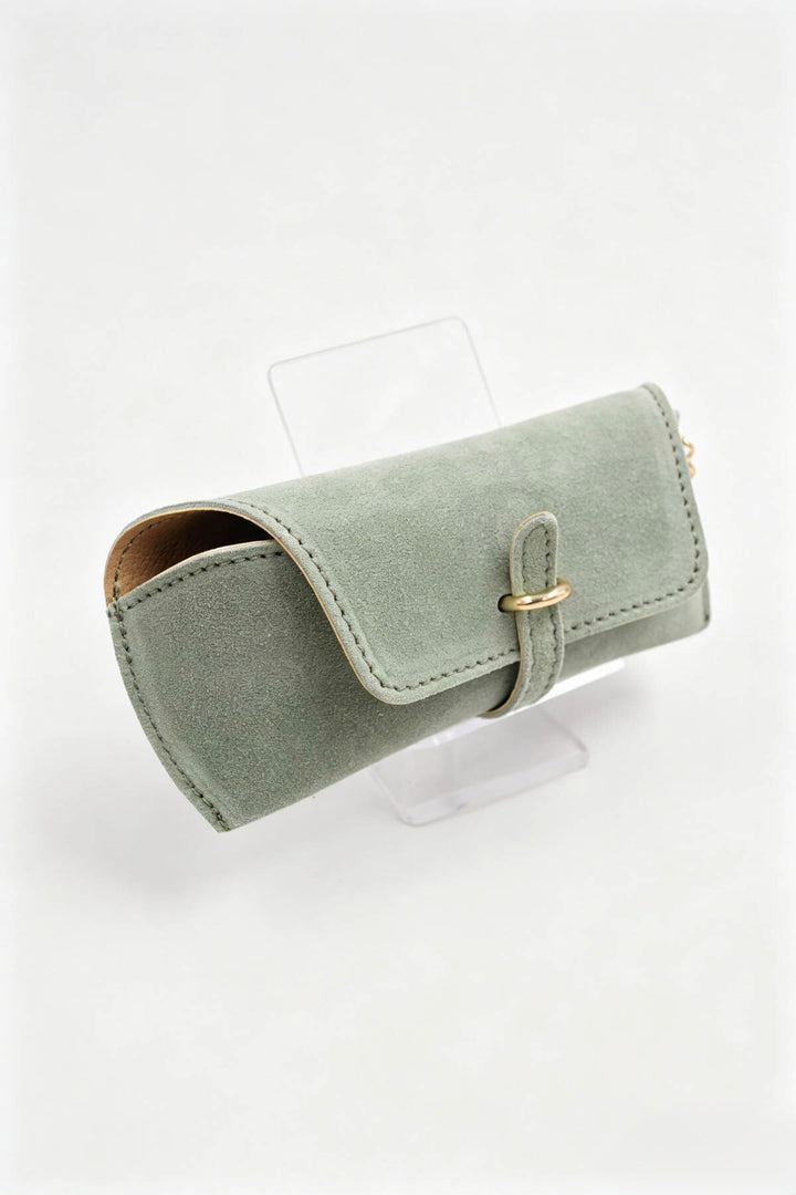 Étui à lunettes en cuir suédé - vert d’eau