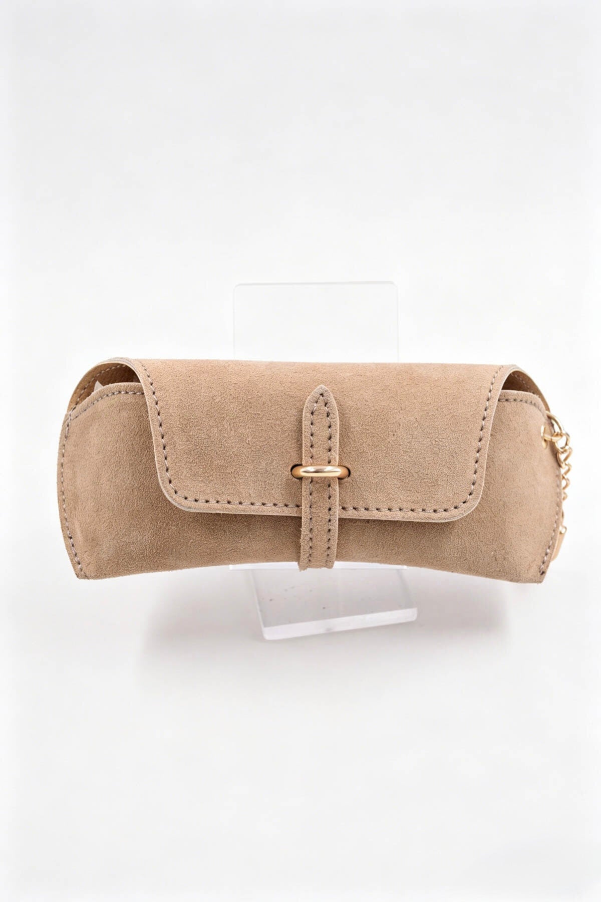 Étui à lunettes en cuir suédé - beige