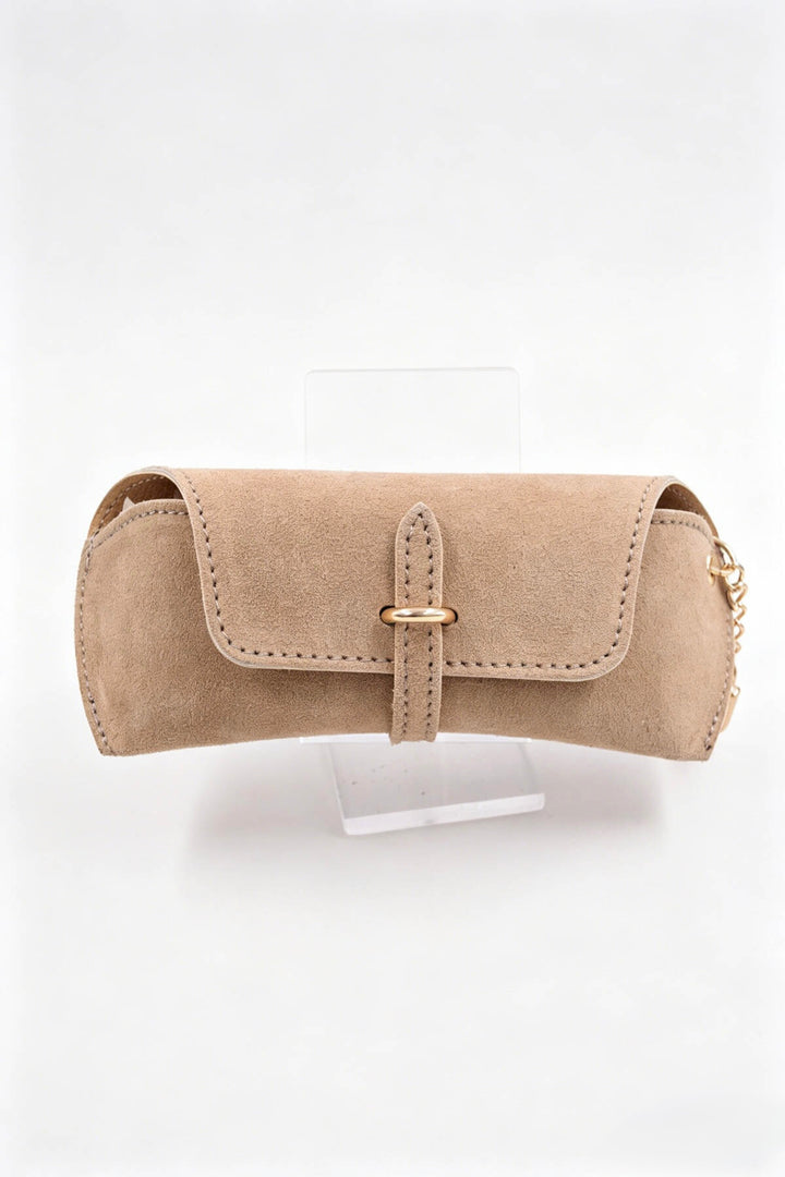 Étui à lunettes en cuir suédé - beige
