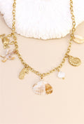 Collier chaîne breloques faune marine doré