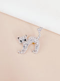Broche chat strass argenté