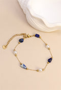 Bracelet perles pierres lapis-lazuli doré