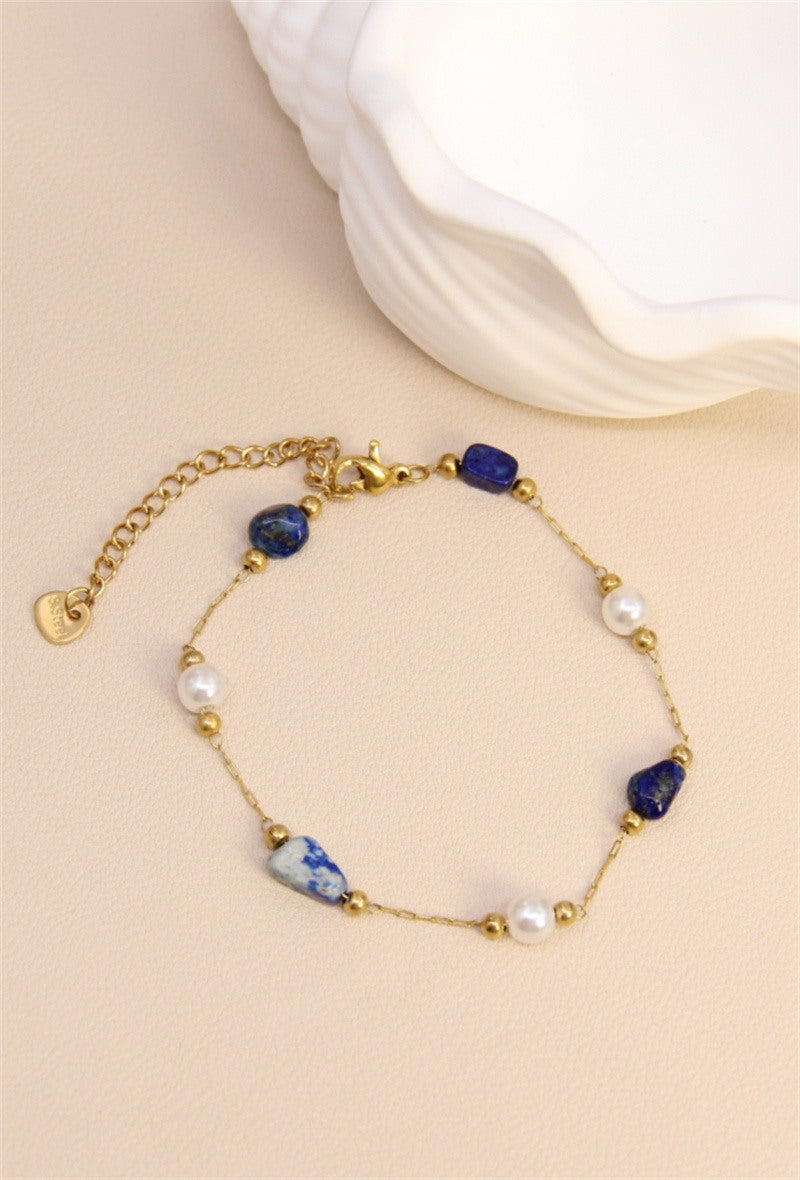 Bracelet perles pierres lapis-lazuli doré