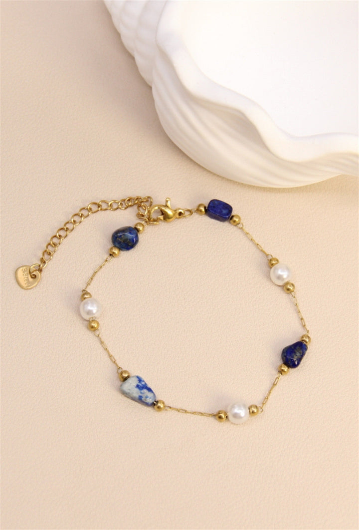 Bracelet perles pierres lapis-lazuli doré