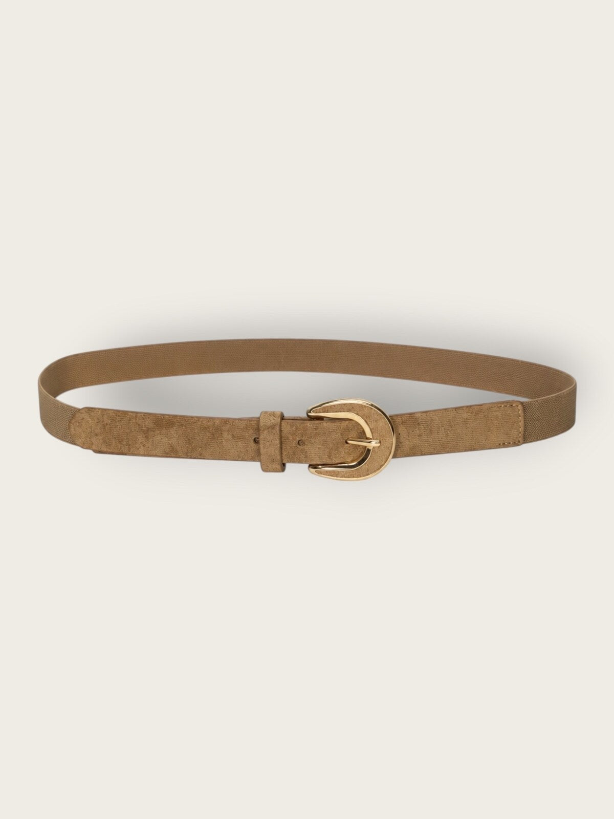 Ceinture élastique effet daim et boucle dorée - camel