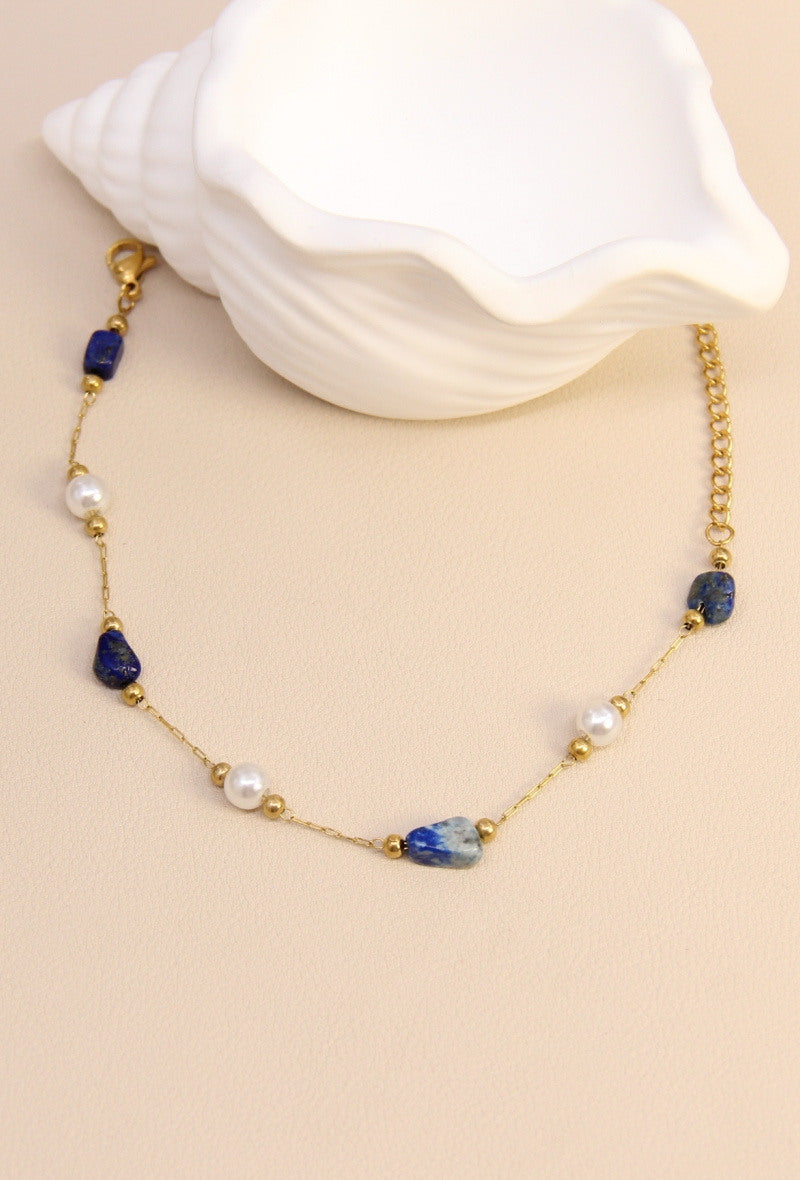 Bracelet perles pierres lapis-lazuli doré