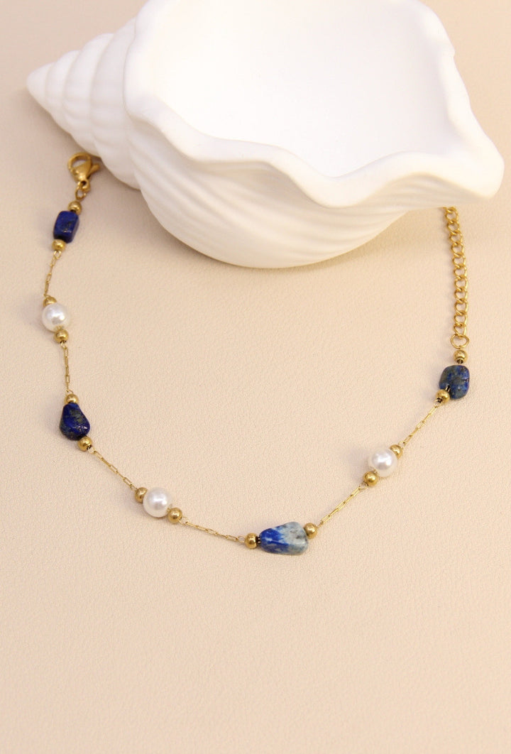 Bracelet perles pierres lapis-lazuli doré