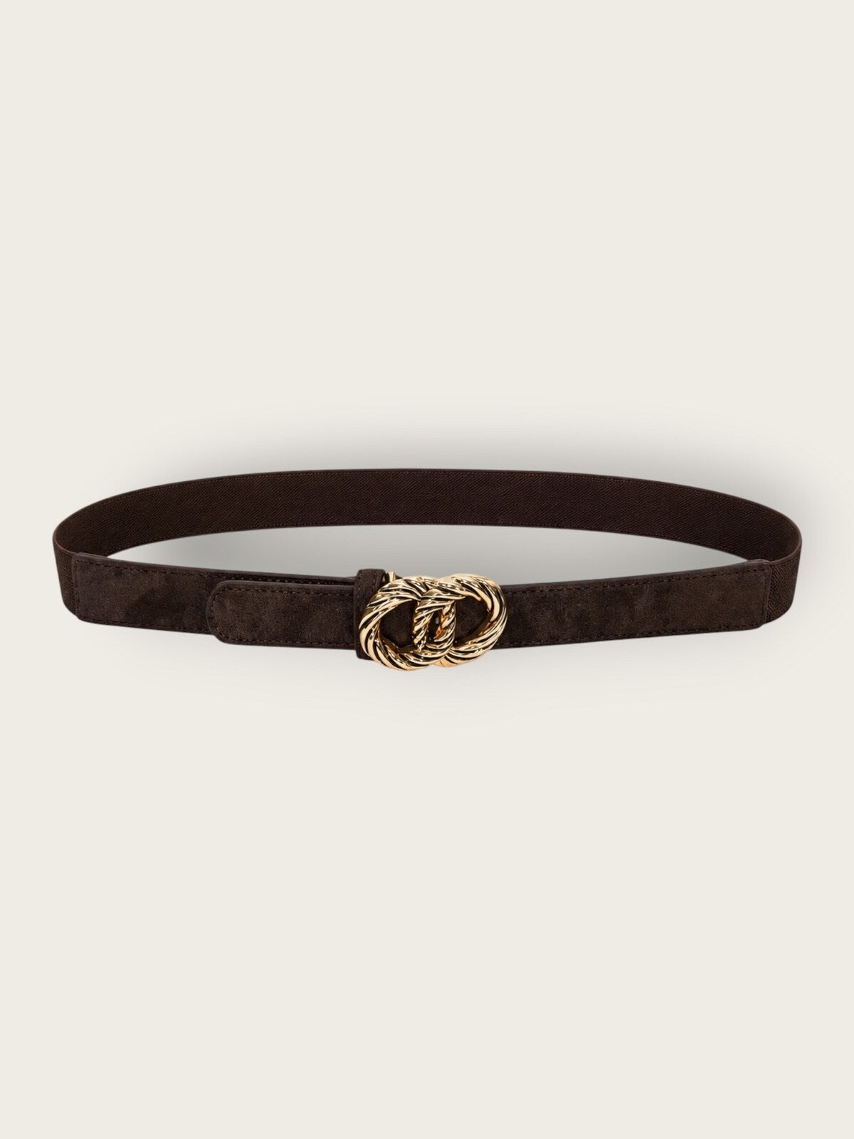 Ceinture élastique effet daim et boucle anneaux torsadés - chocolat