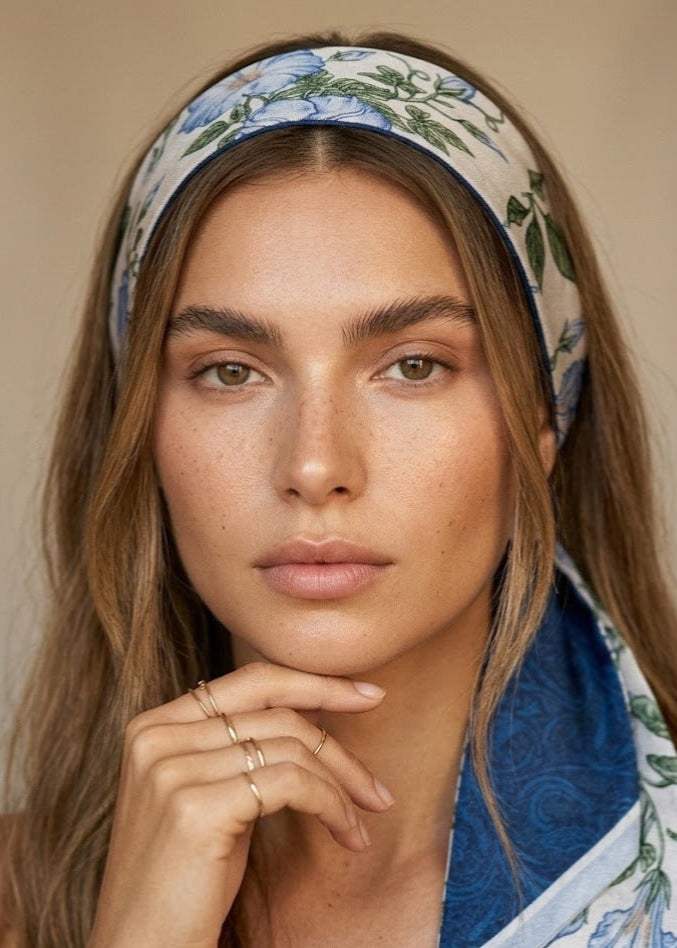 Foulard bandeau - floral bleu