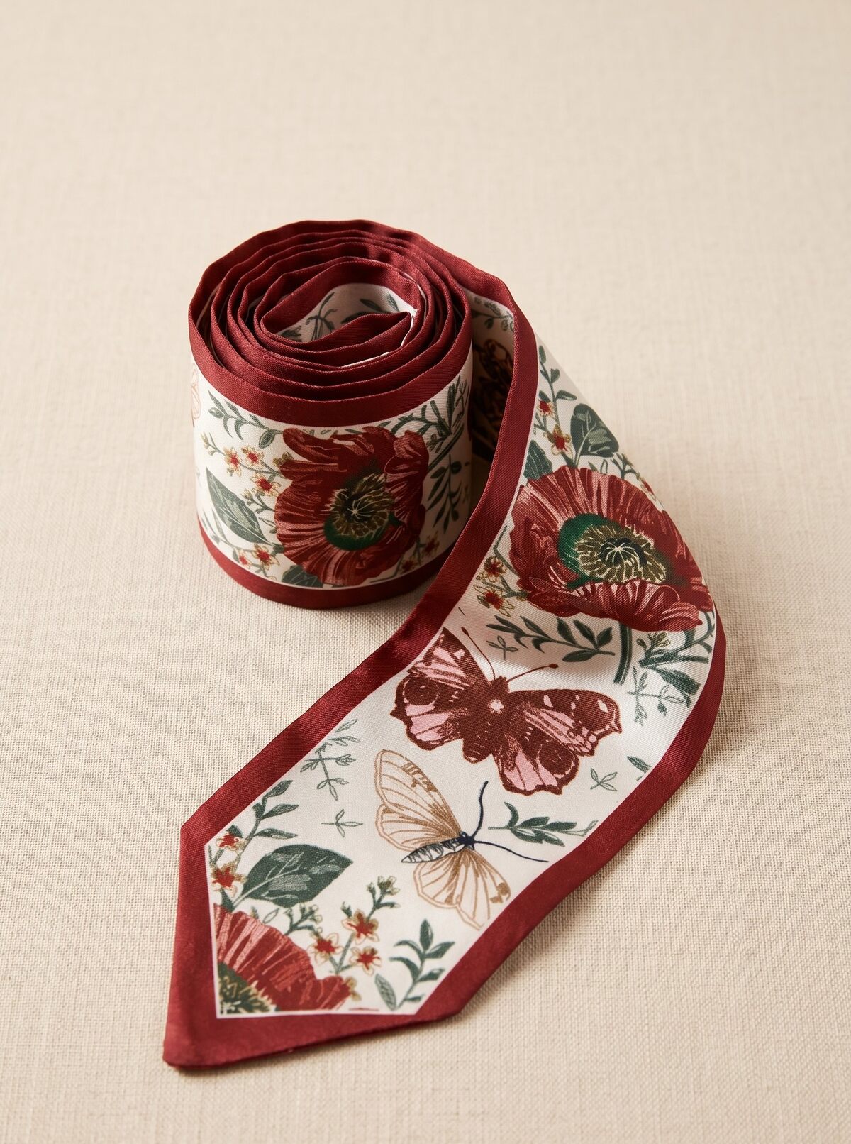 Foulard bandeau - coquelicot papillons