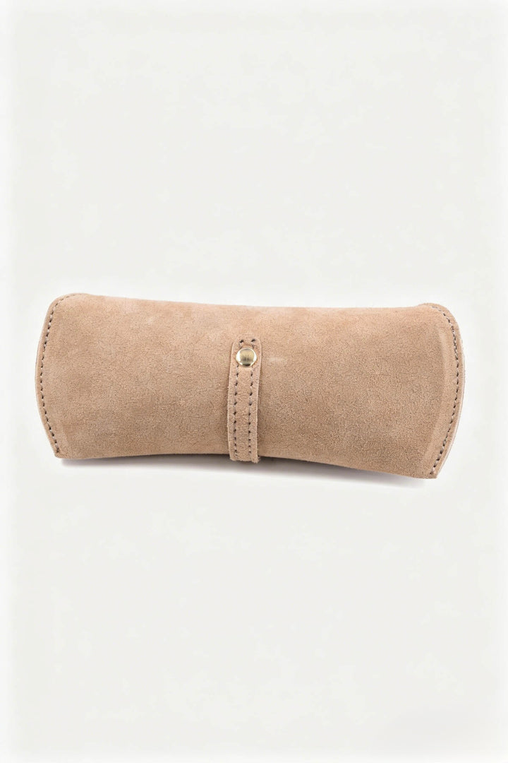 Étui à lunettes en cuir suédé - beige
