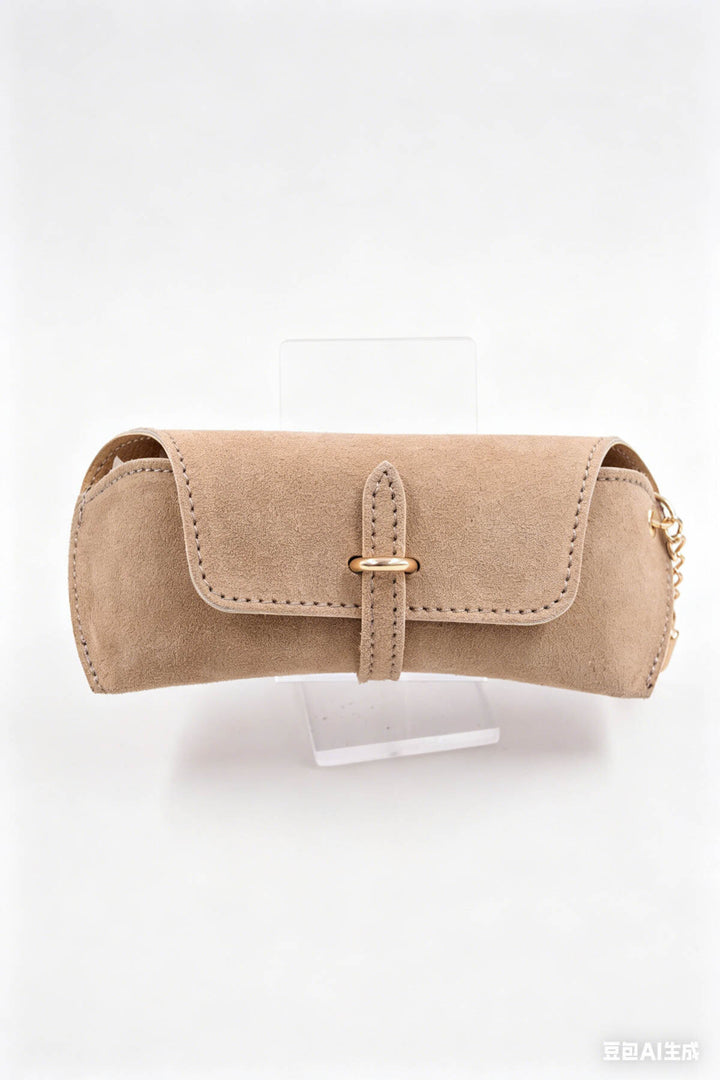 Étui à lunettes en cuir suédé - beige
