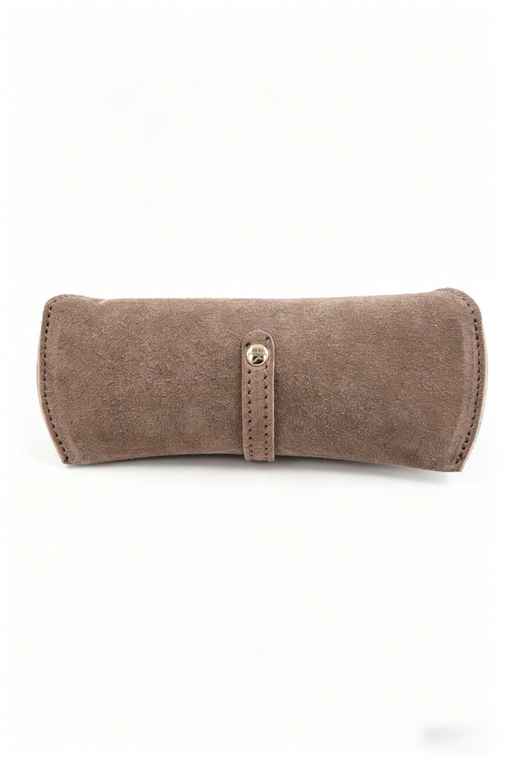 Étui à lunettes en cuir suédé - taupe