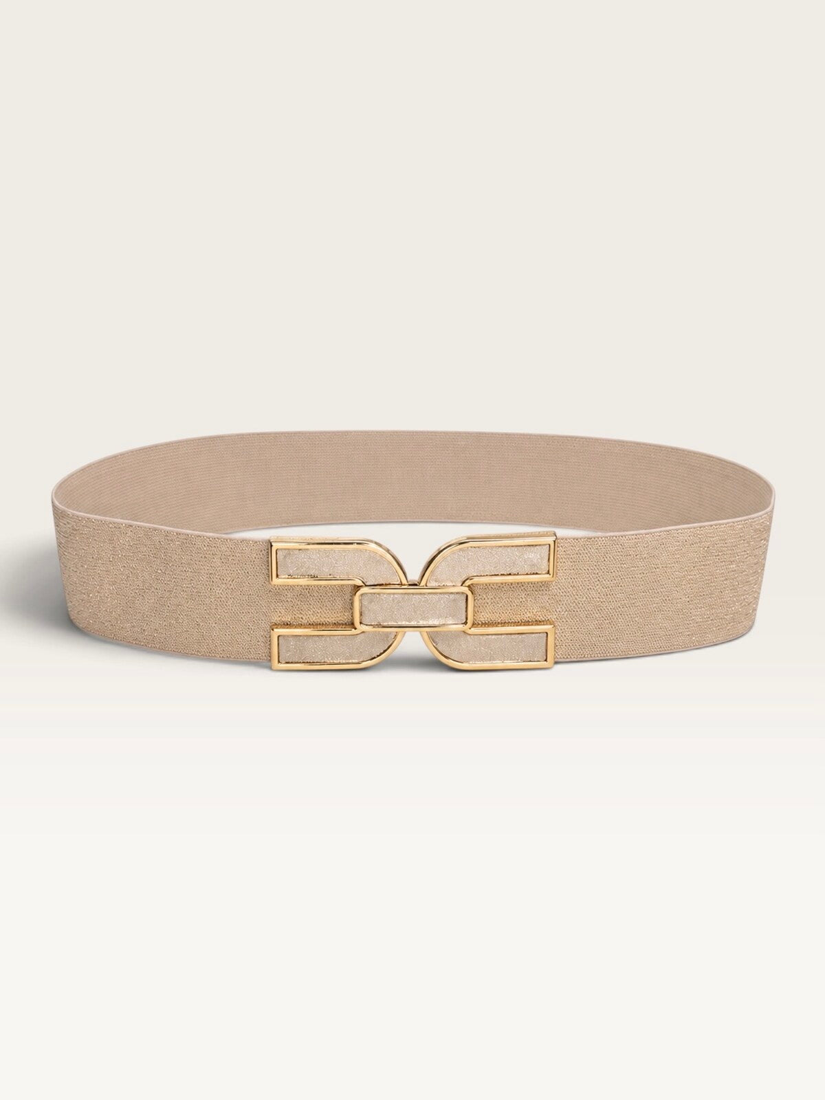 Ceinture large élastique lurex et boucle dorée graphique - beige