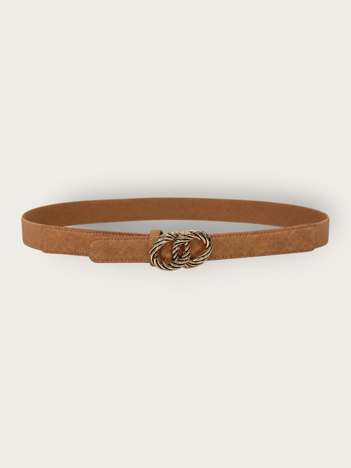 Ceinture élastique effet daim et boucle anneaux torsadés - camel