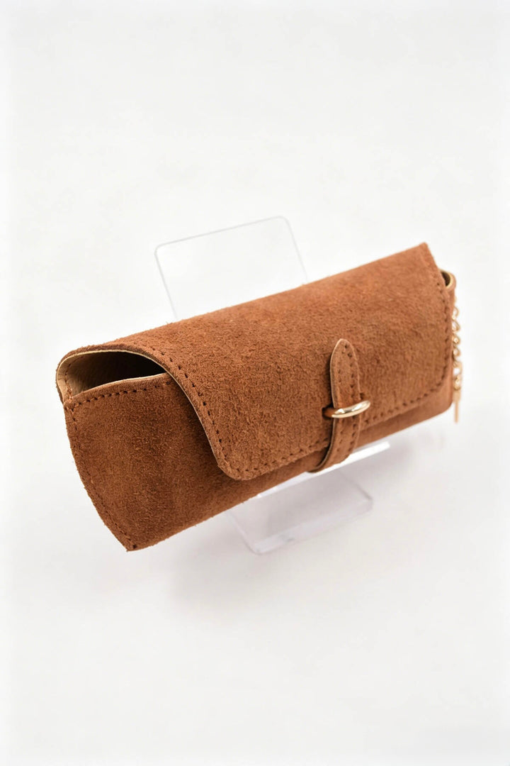 Étui à lunettes en cuir suédé - camel