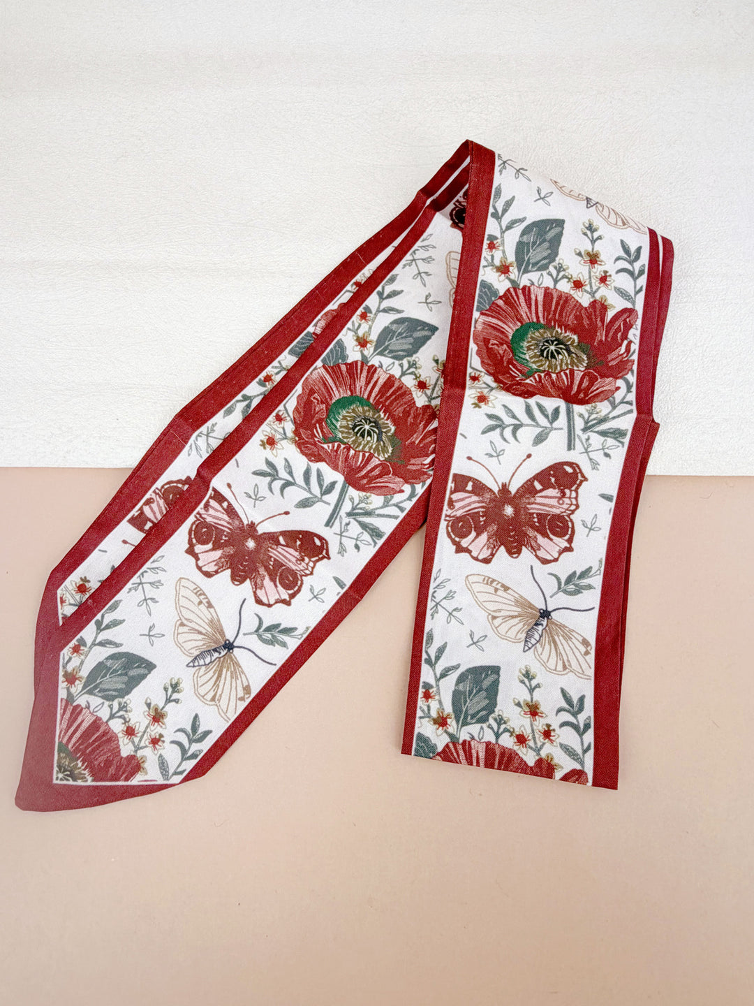 Foulard bandeau - coquelicot papillons