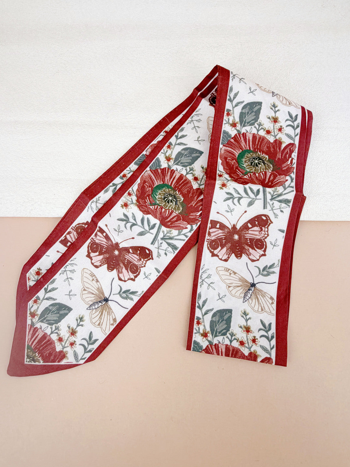 Foulard bandeau - coquelicot papillons