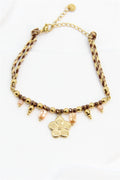 Bracelet cordon tressé fleur perles dorées