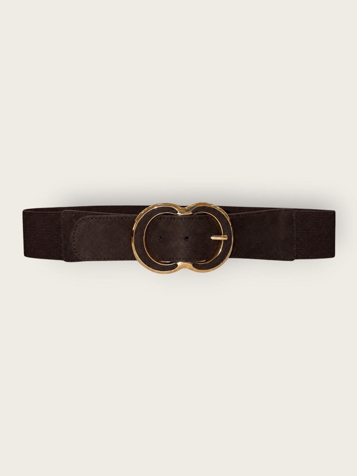 Ceinture large élastique effet daim et boucle double anneau - chocolat