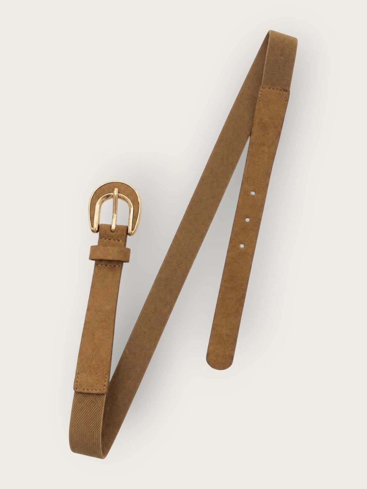 Ceinture élastique effet daim et boucle dorée - camel