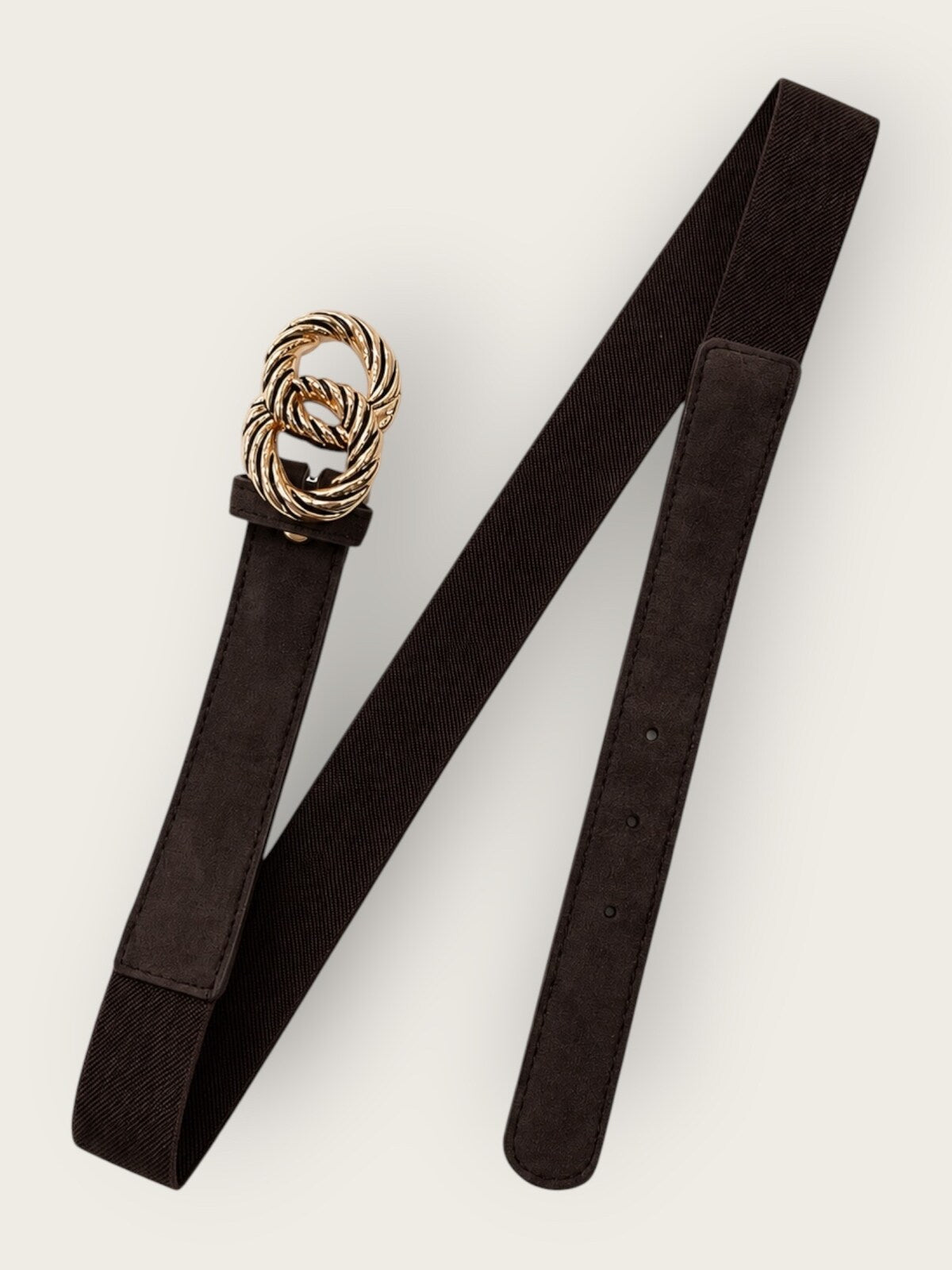 Ceinture élastique effet daim et boucle anneaux torsadés - chocolat