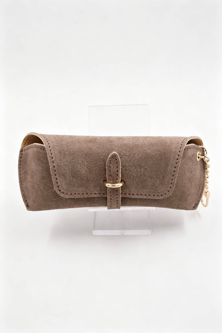 Étui à lunettes en cuir suédé - taupe