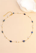 Collier perles pierres lapis-lazuli doré
