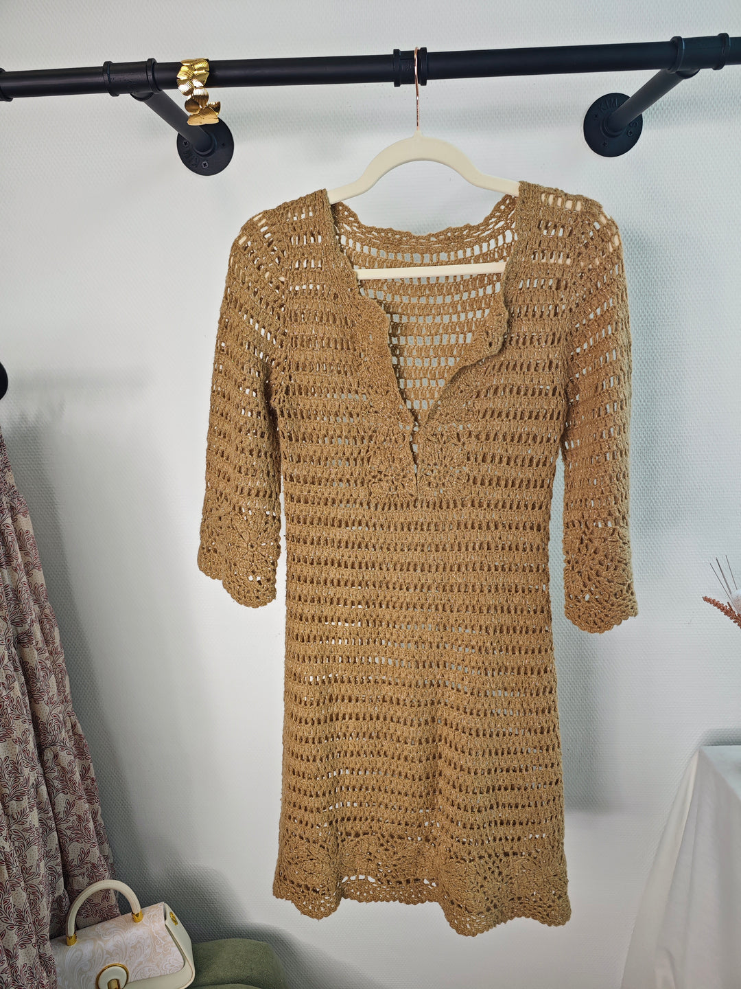 Robe courte crochet camel - taille S/M