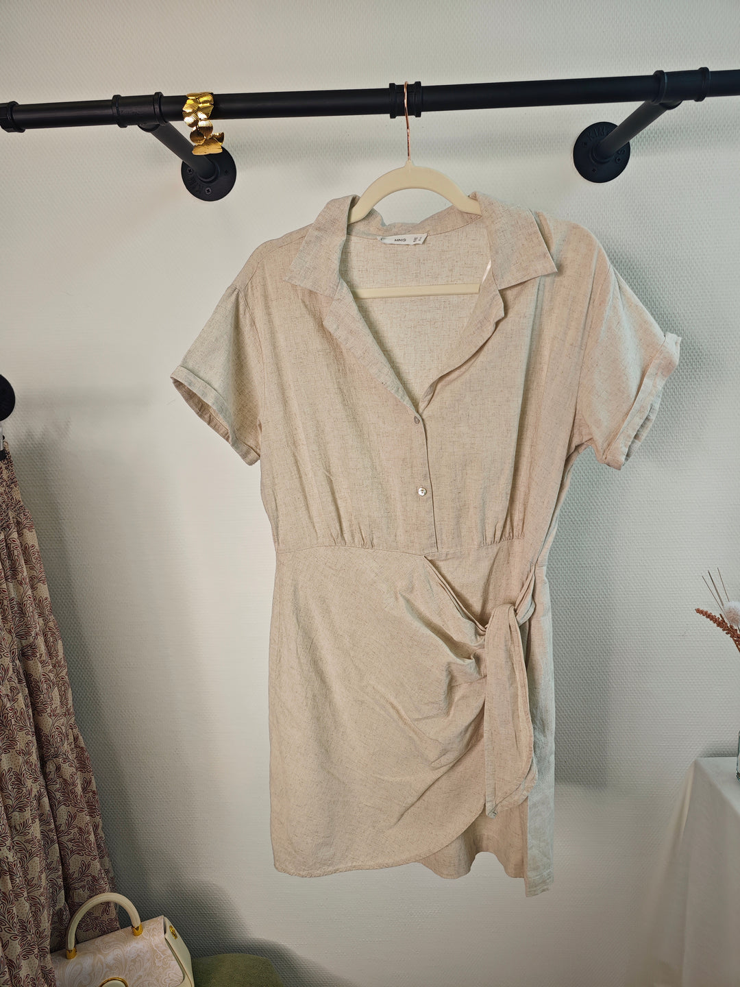 Robe courte Mango coton lin beige - taille XL