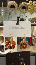 Boucles d'oreilles fleur résine effet écaille créoles dorées