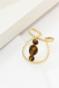 Bague réglable dorée double anneau perlé et pierres œil de tigre