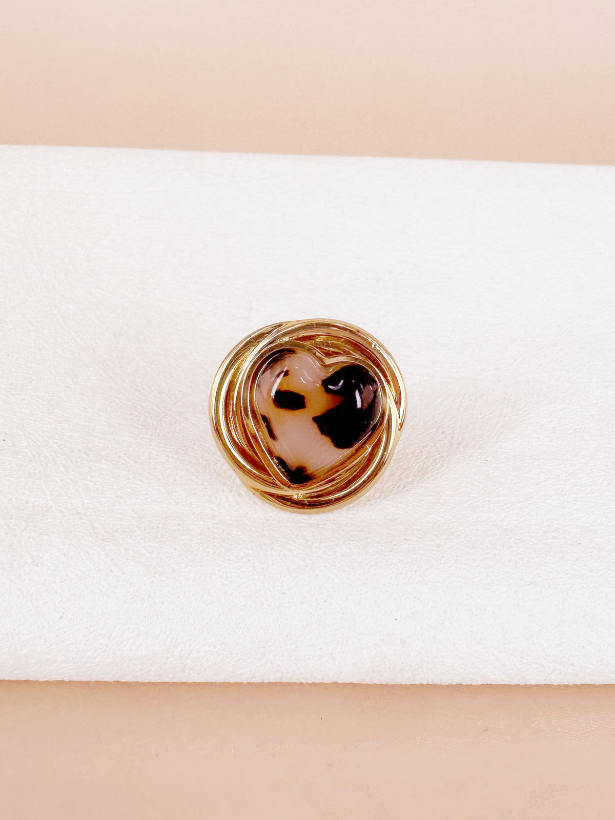 Bague cœur tacheté et spirale dorée