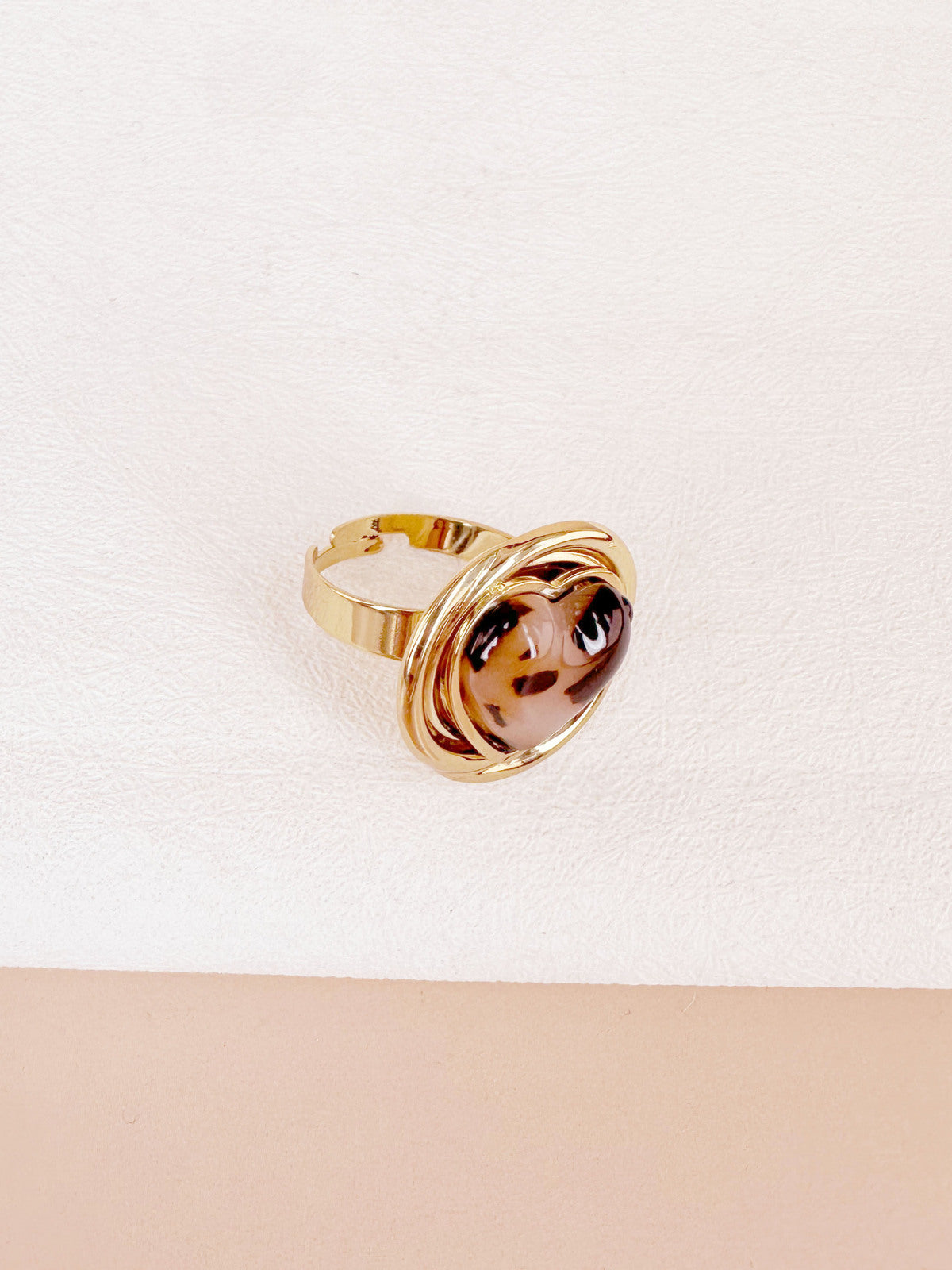 Bague cœur tacheté et spirale dorée