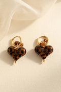 Boucles d'oreilles créoles dorées breloque cœur motif léopard