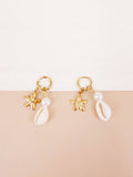 Boucles d'oreilles créoles étoile de mer coquillage cauris et perle