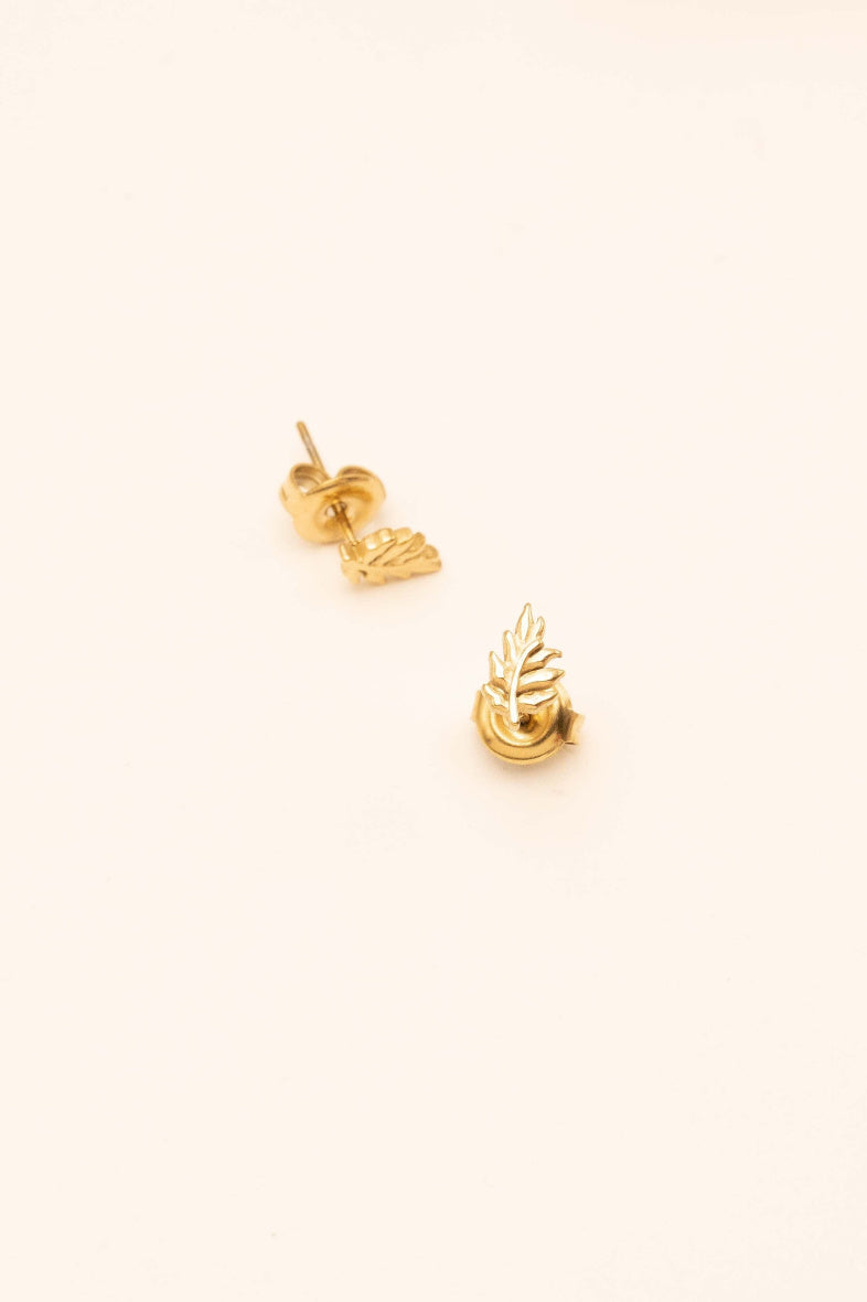 Boucles d'oreilles mini puces feuille dorée