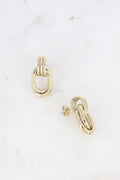 Boucles d'oreilles puces double anneau ovale doré en acier inoxydable