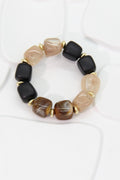 Bracelet perles cubiques noir mat, beige et caramel effet marbré