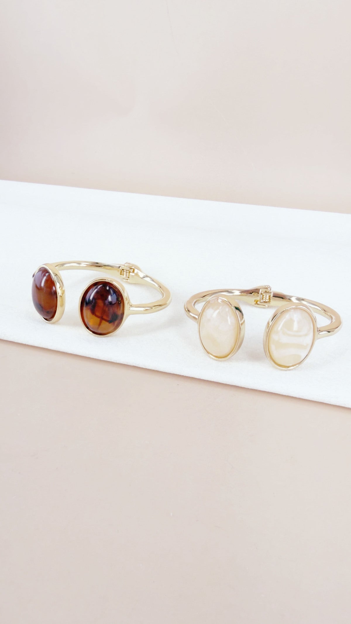 Bracelet manchette à double cabochon ovale - marron