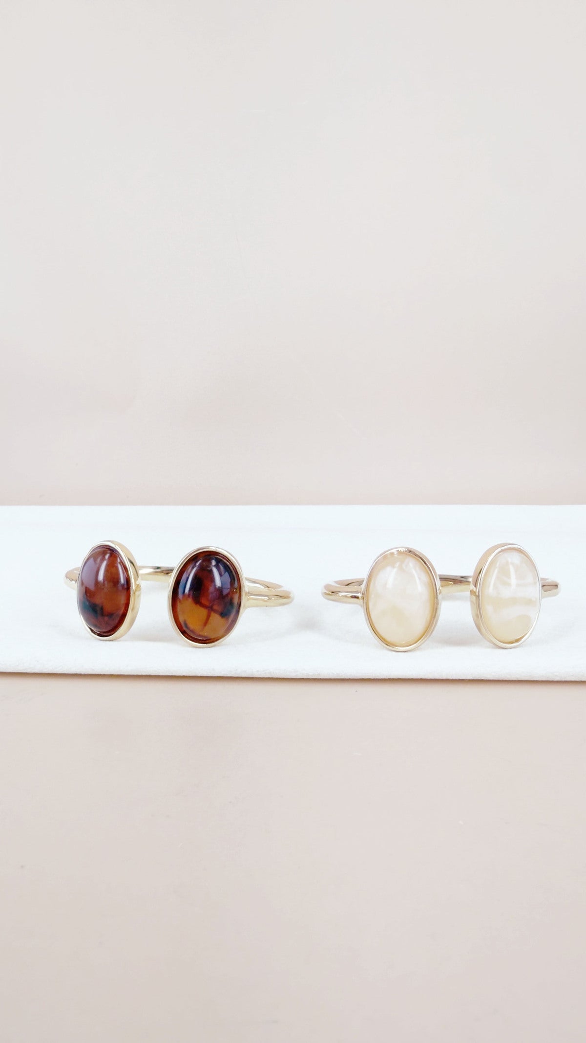 Bracelet manchette à double cabochon ovale - marron